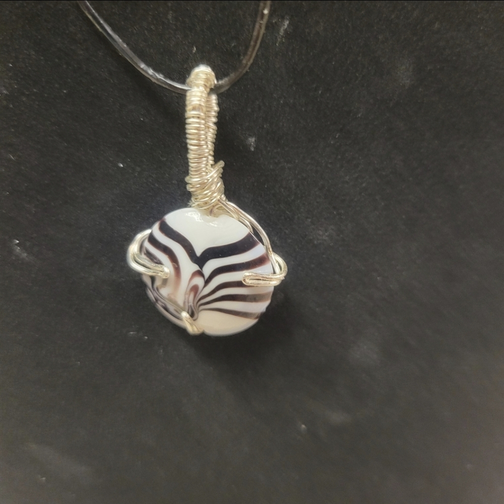 Black Leather and Black and White Zebra Stone Necklace
